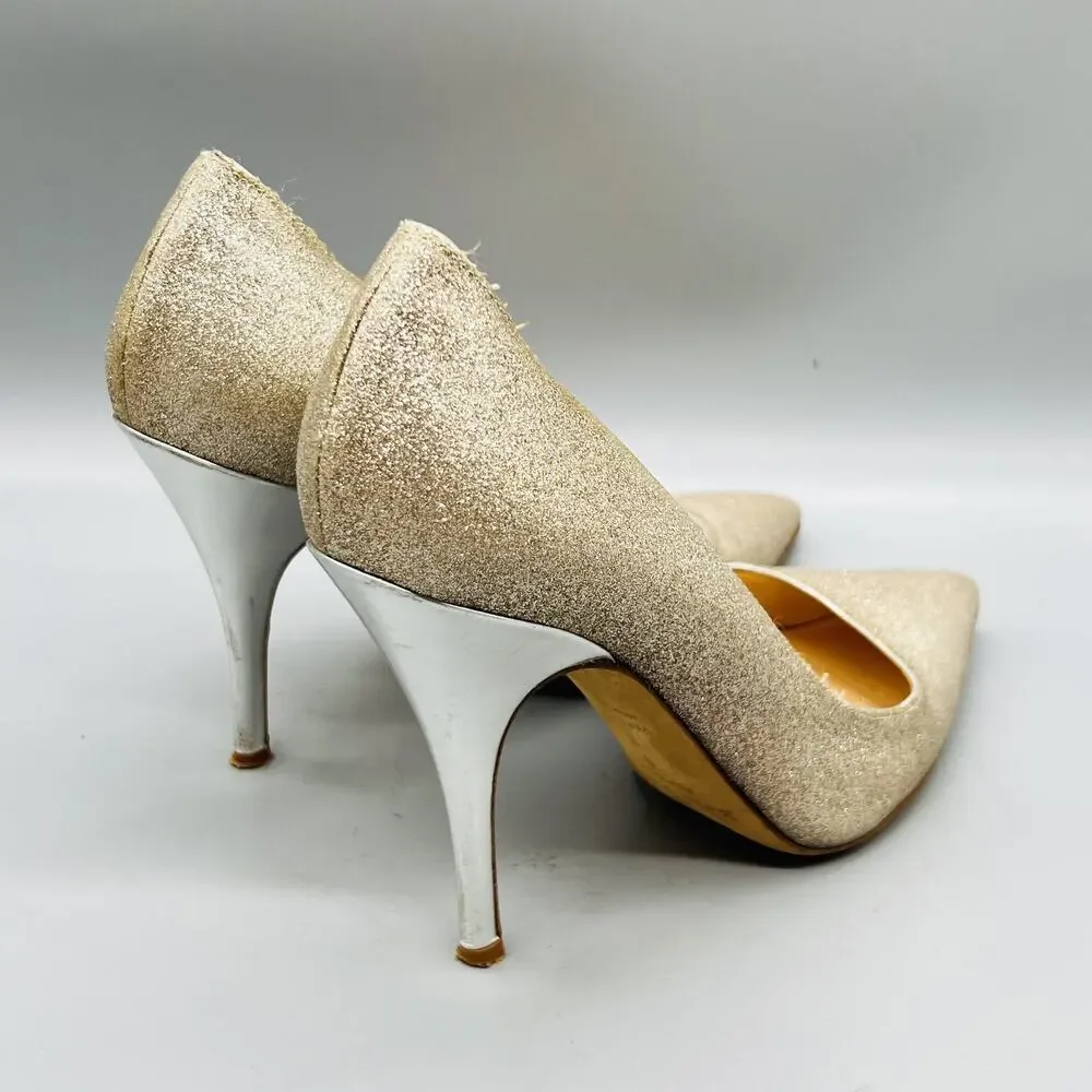 Kate Spade Shoes Women 9 Gold Glitter Pointed Toe Stiletto Heel Pump Dress Party
